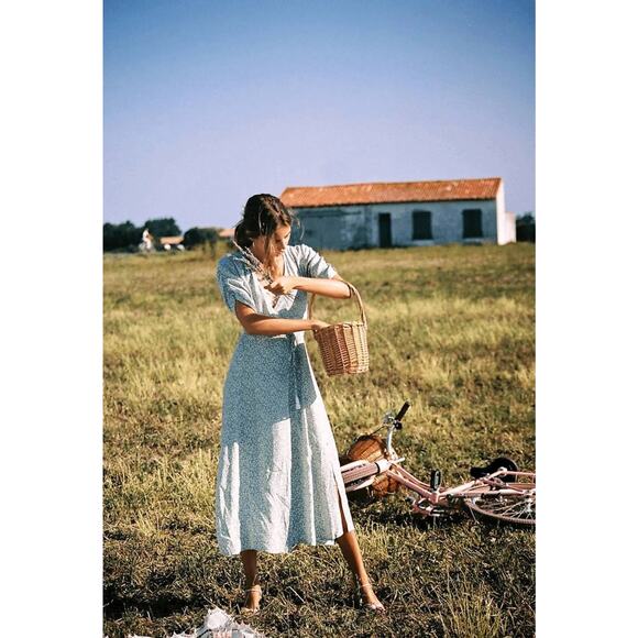 Faithfull The Brand Chiara Green Floral Wrap Midi Dress Size Small 4 - Picture 2 of 13